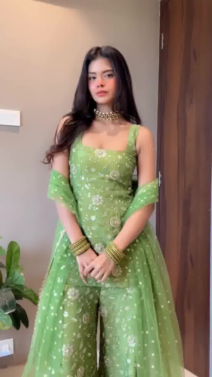Elegant Mehendi Green Sharara Set