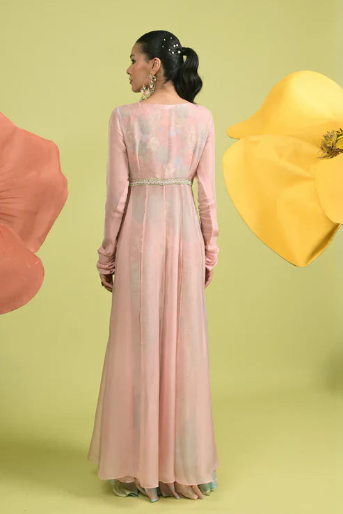 Pink Dusky Bloom Jacket with Sharara