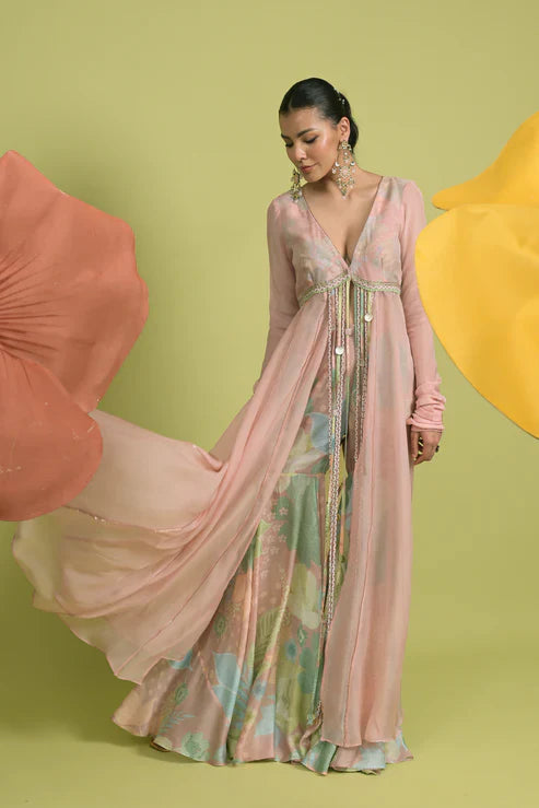 Pink Dusky Bloom Jacket with Sharara