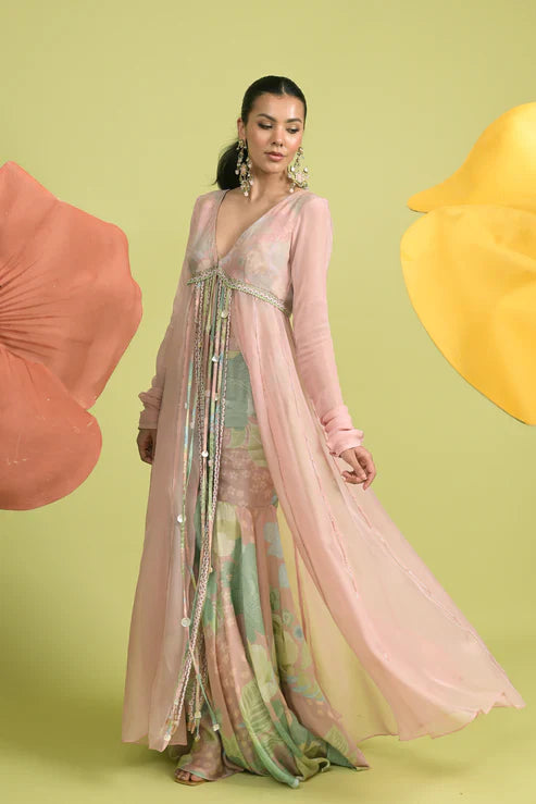 Pink Dusky Bloom Jacket with Sharara