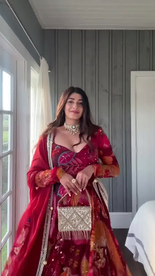 Teal Elegance Raw Silk Gota Work Anarkali Set