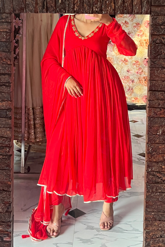 Scarlet Radiance Chiffon Anarkali Set