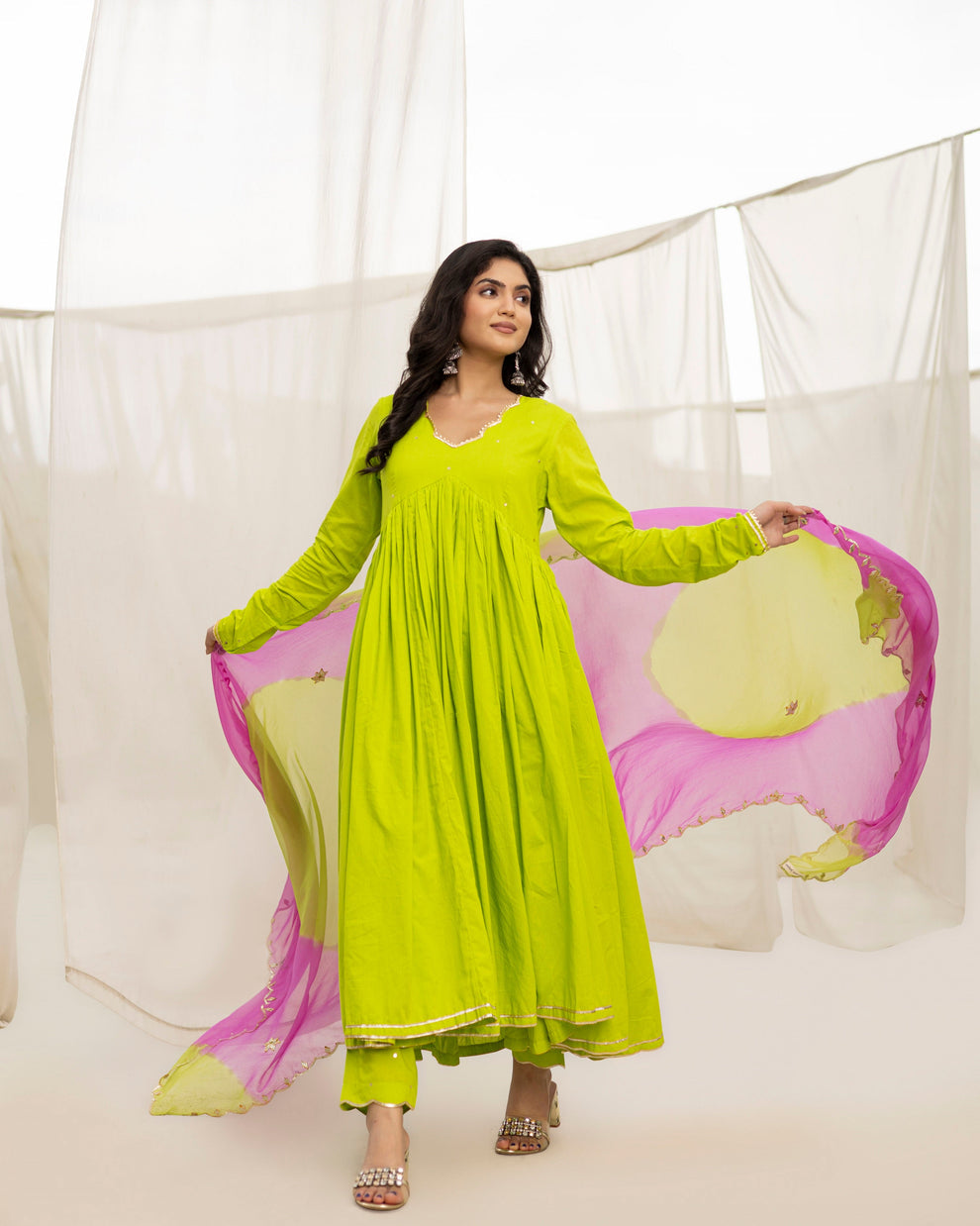Neon Green Gotapatti Suit Set