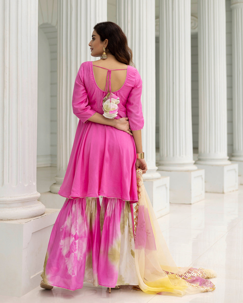 Brink Pink Tie and Dye Sharara Set