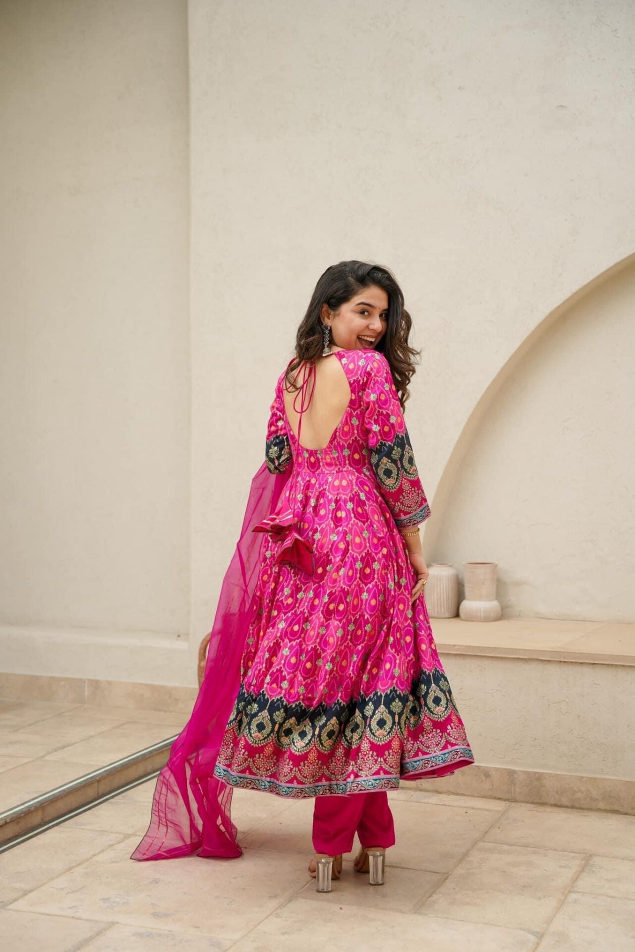 Aanika pink silk suit set