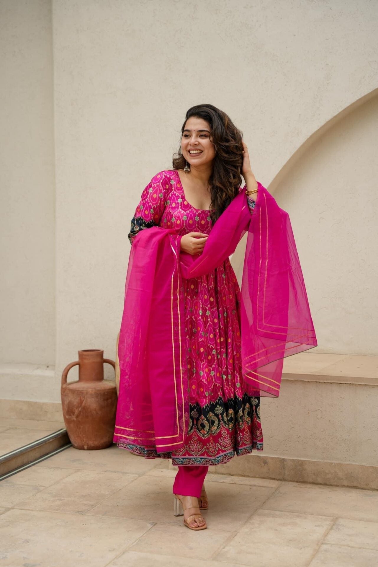 Aanika pink silk suit set