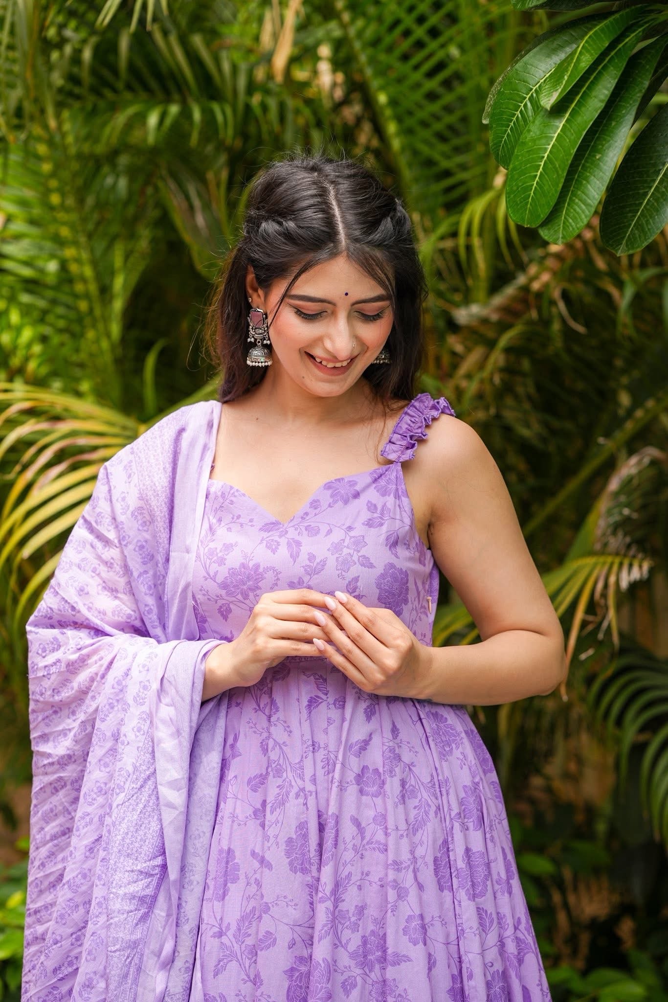 Mauve Velvet Cotton Suit Set