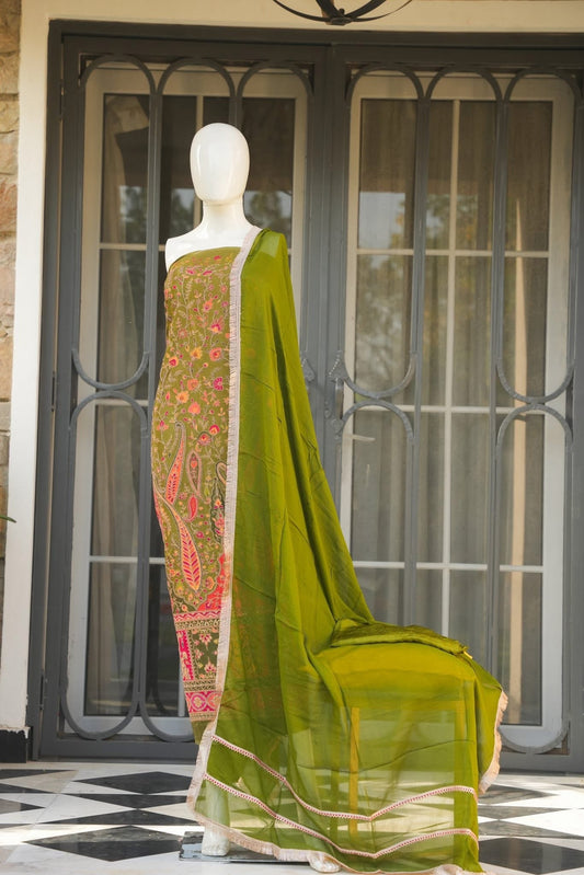 Zehra Green Unstitched Suit Set