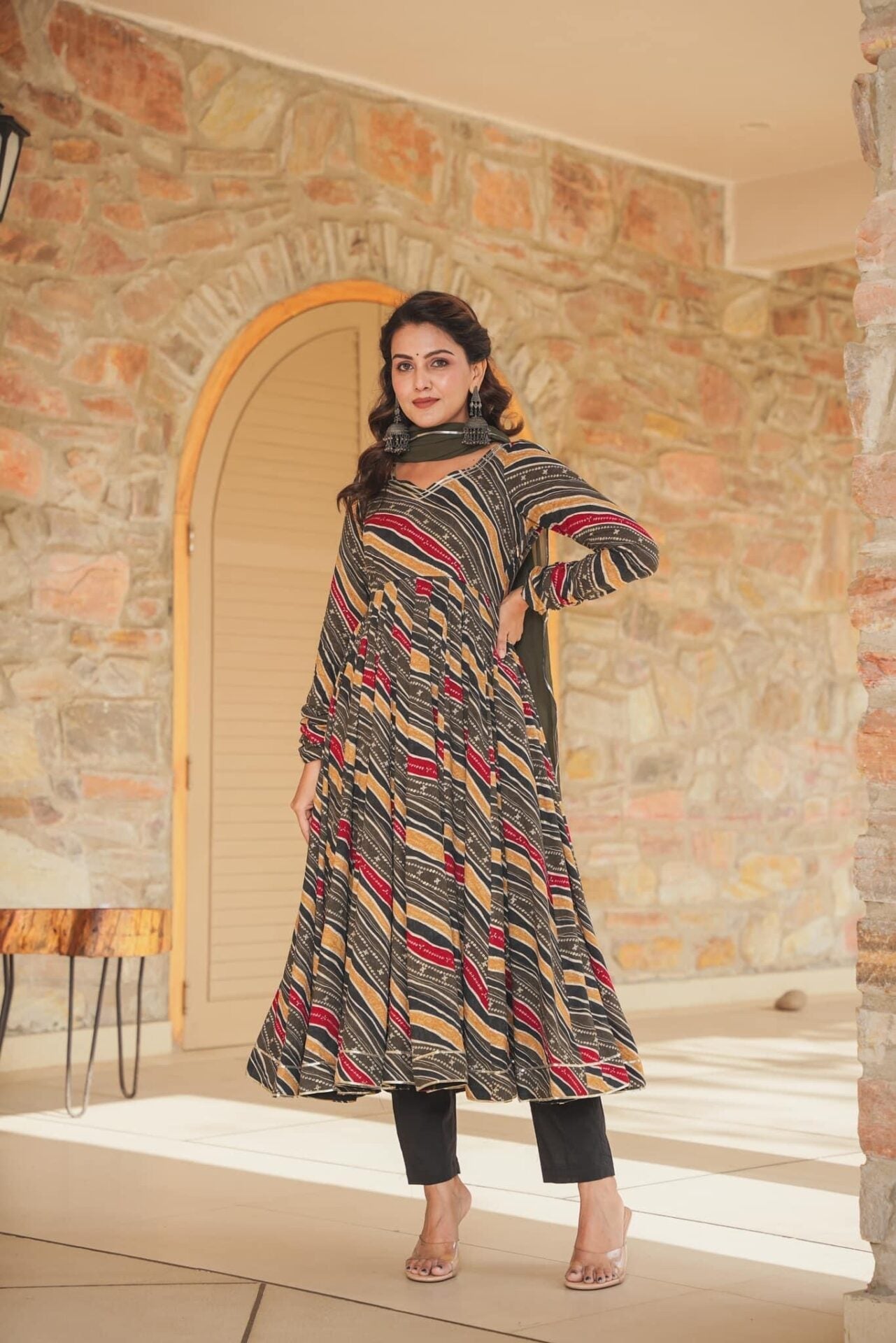 Black Designer Romi Rayon Suit Set with Dupatta