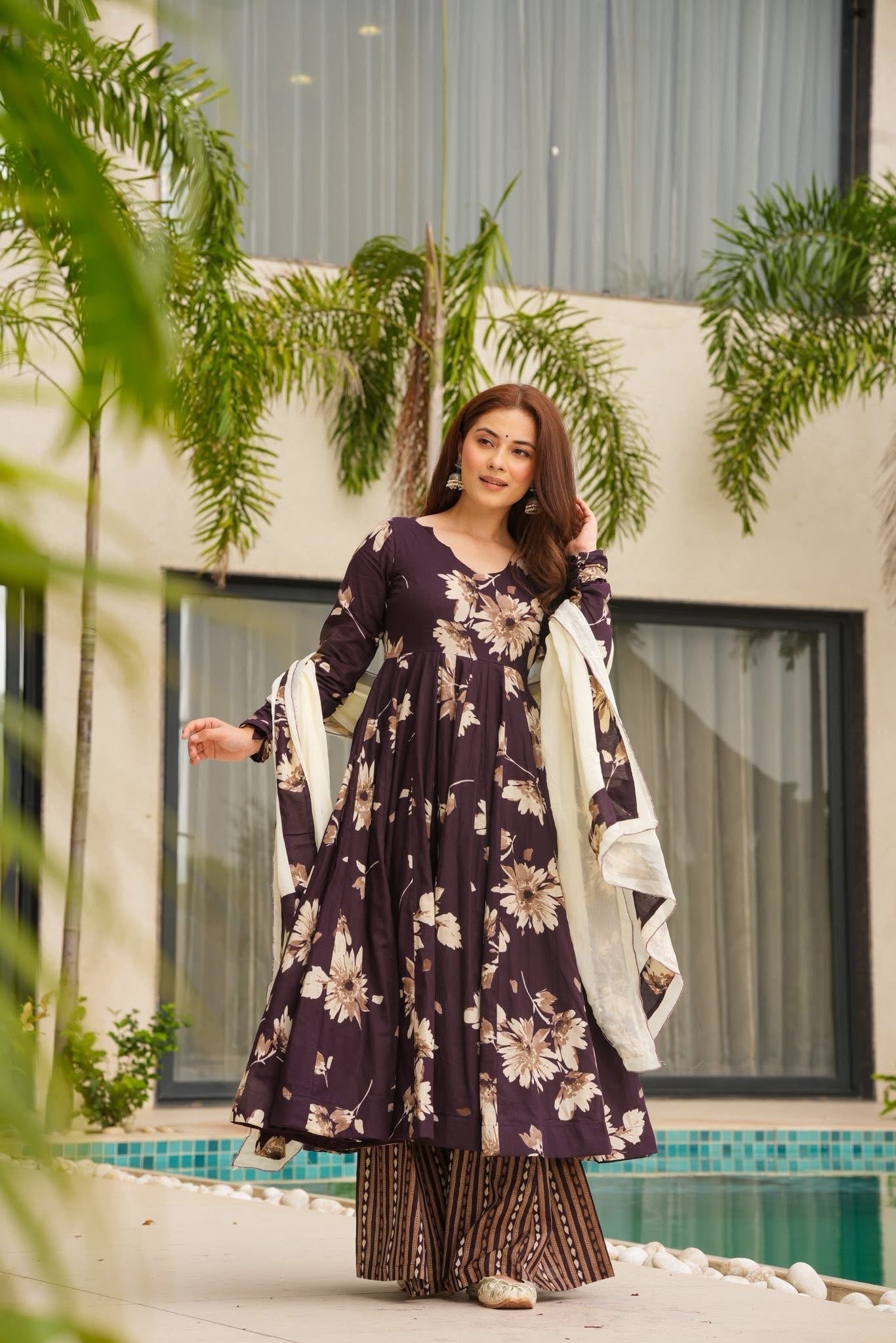 Aubergine Floral Cotton Suit Set