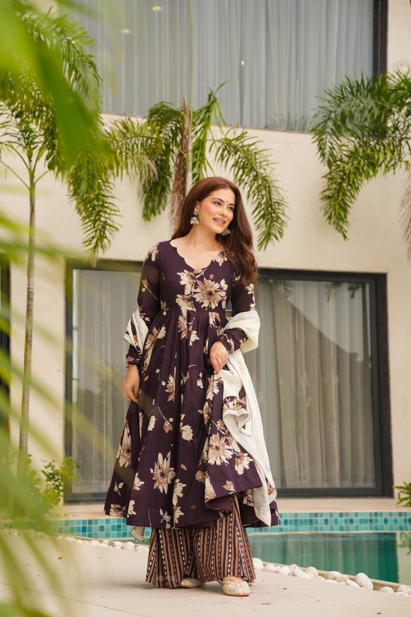 Aubergine Floral Cotton Suit Set