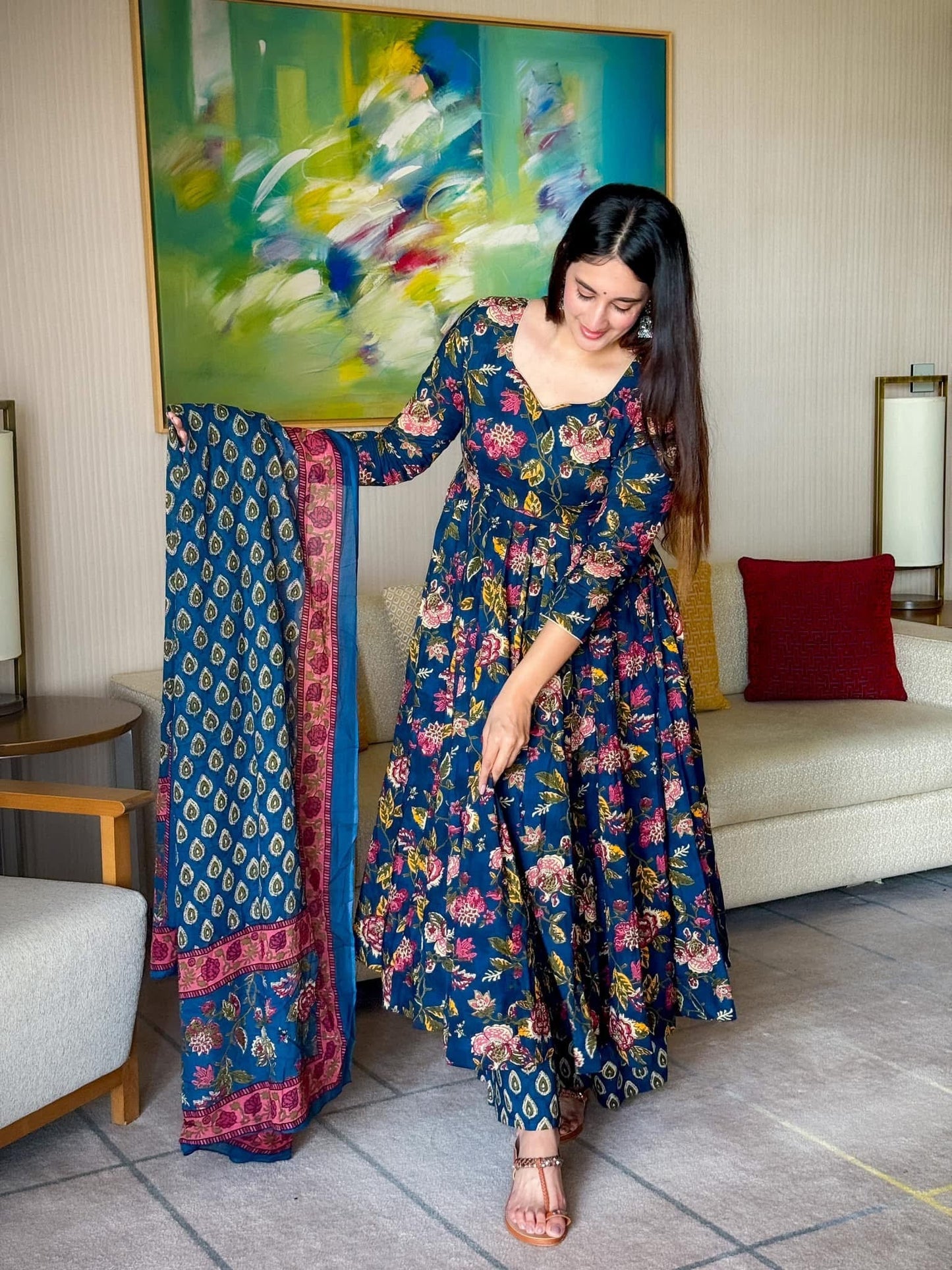 Barkha blue cotton suit set