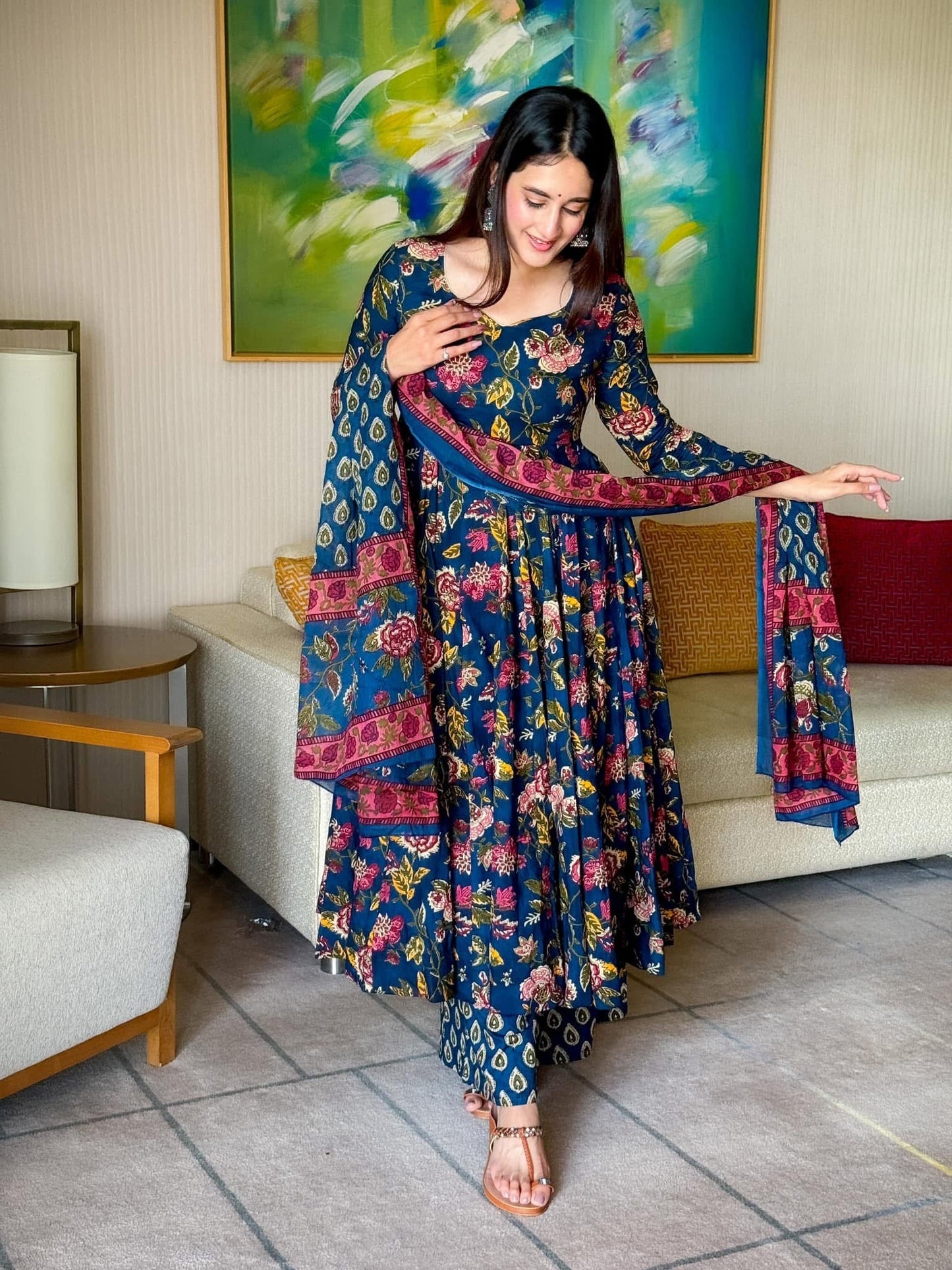 Barkha blue cotton suit set