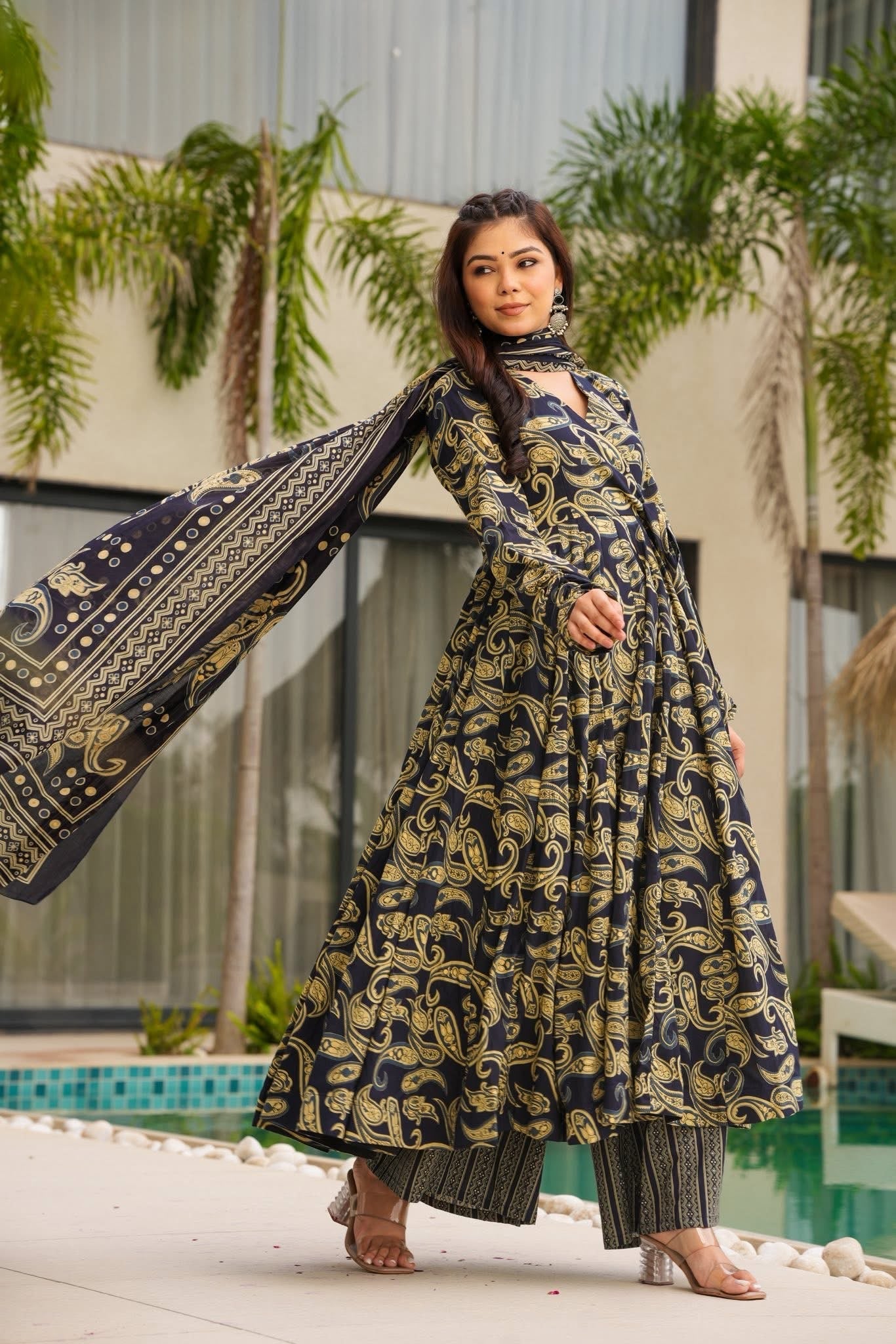 Zareen Block Printed Cotton Anarkali Suit Set