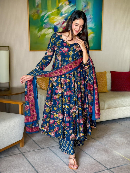 Barkha blue cotton suit set