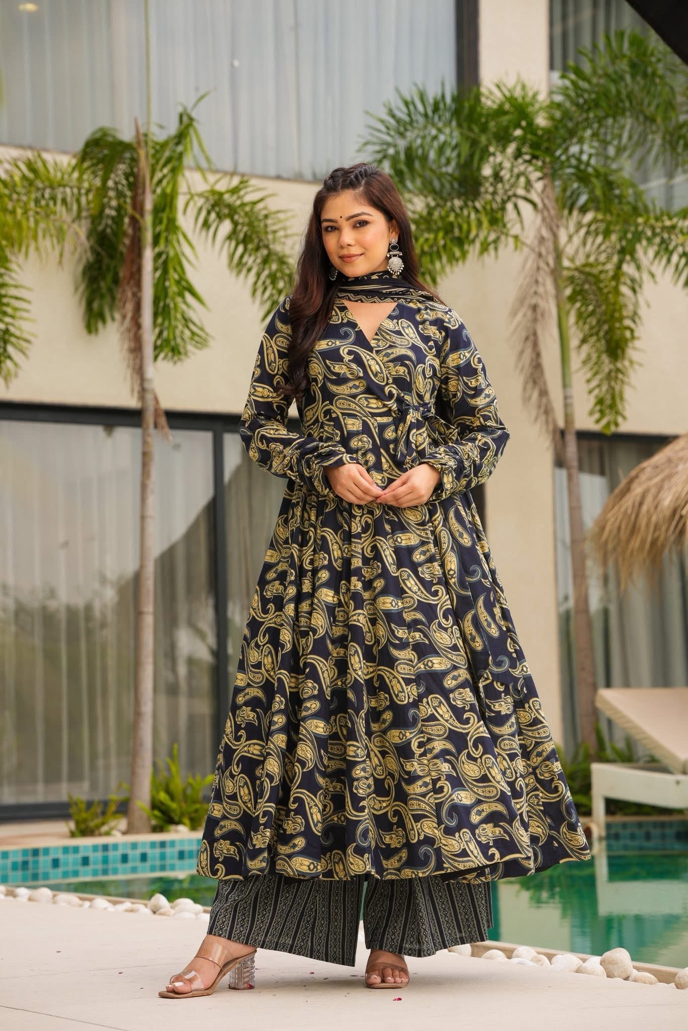 Zareen Block Printed Cotton Anarkali Suit Set