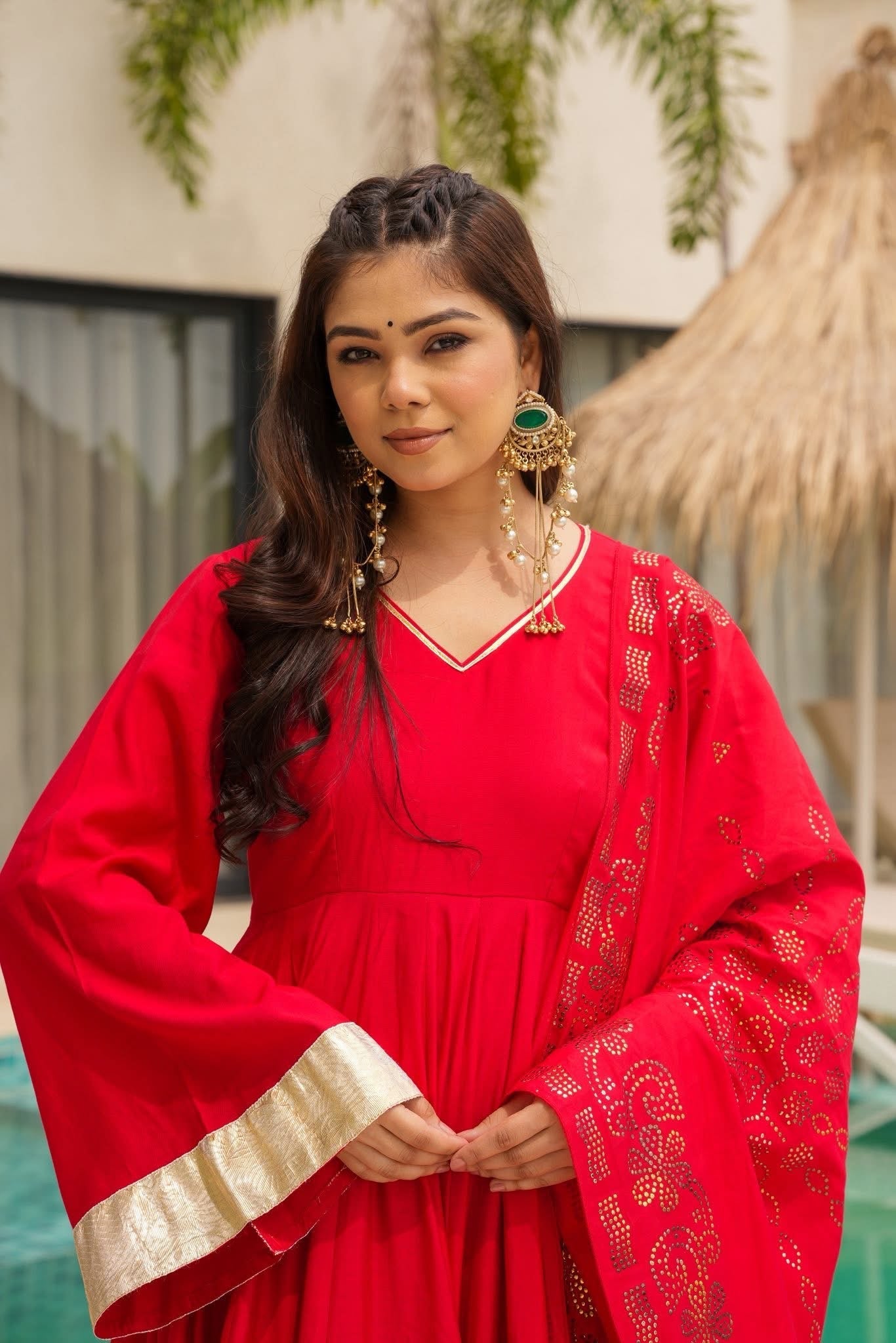 Cyrene Red Party Wear Anarkali Set