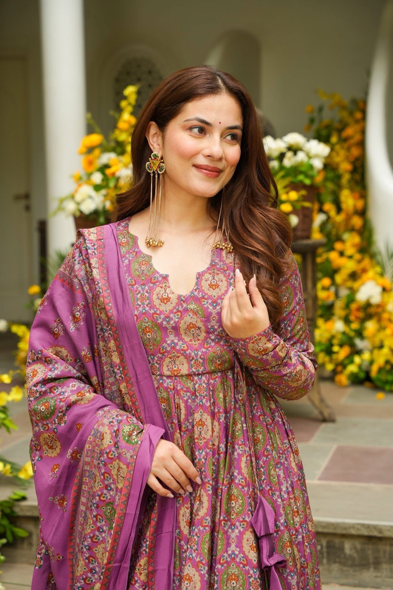 Nashita Purple Muslin Anarkali Suit Set