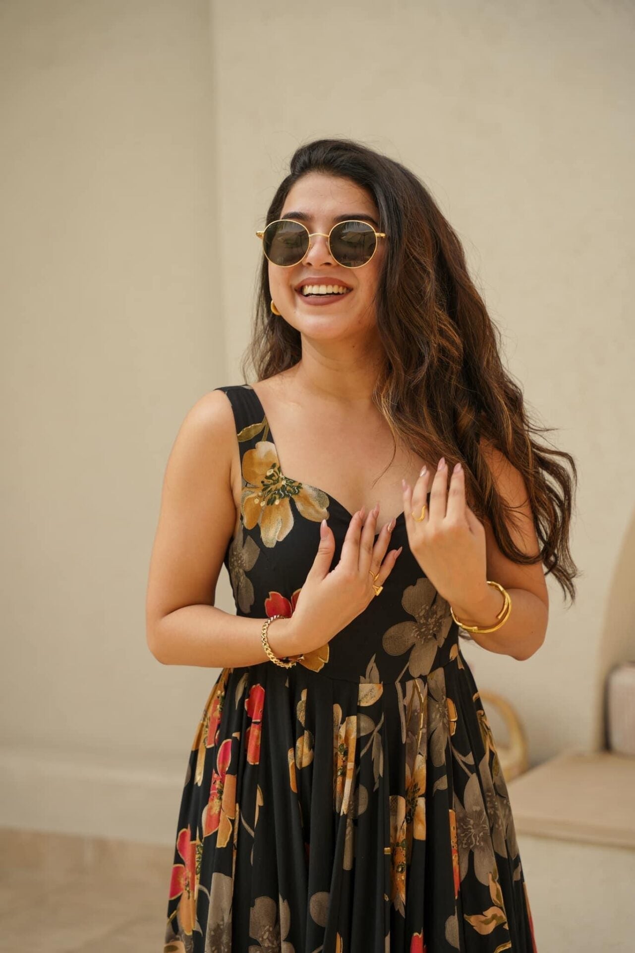 Black floral Designer Rayon Fit & Flare Maxi Gown Dress