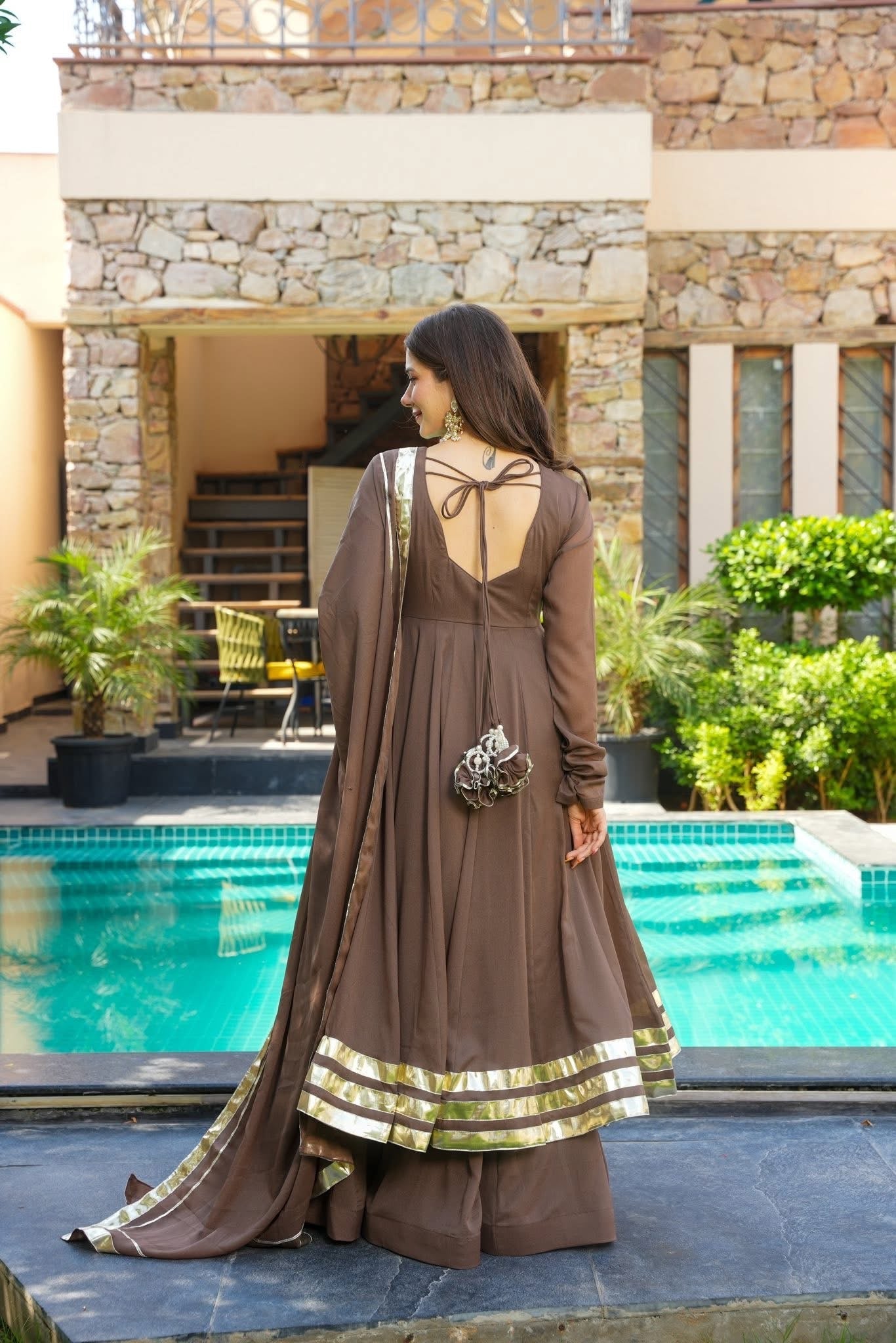 Mocha Elegance Georgette Suit Set