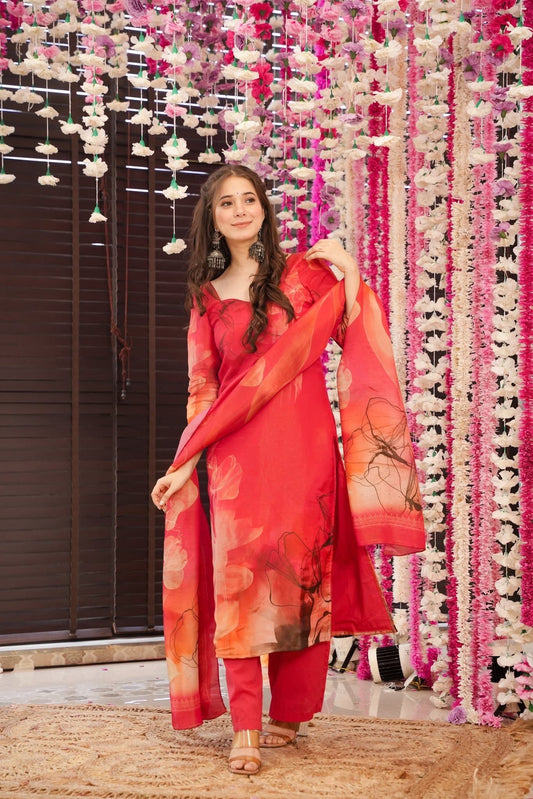 Aarohi Red Muslin Kurta Set