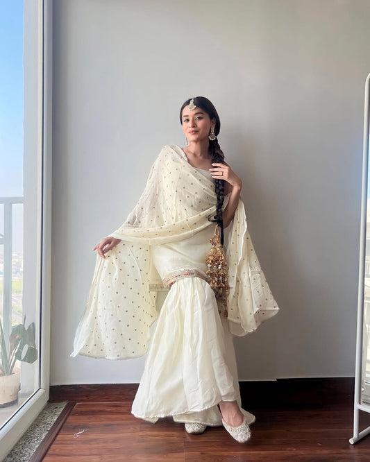 Royal Embroidery Sharara Suit Set with Dupatta