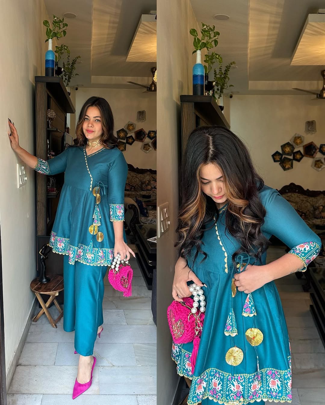 Teal Tunic with Colorful Floral Prints