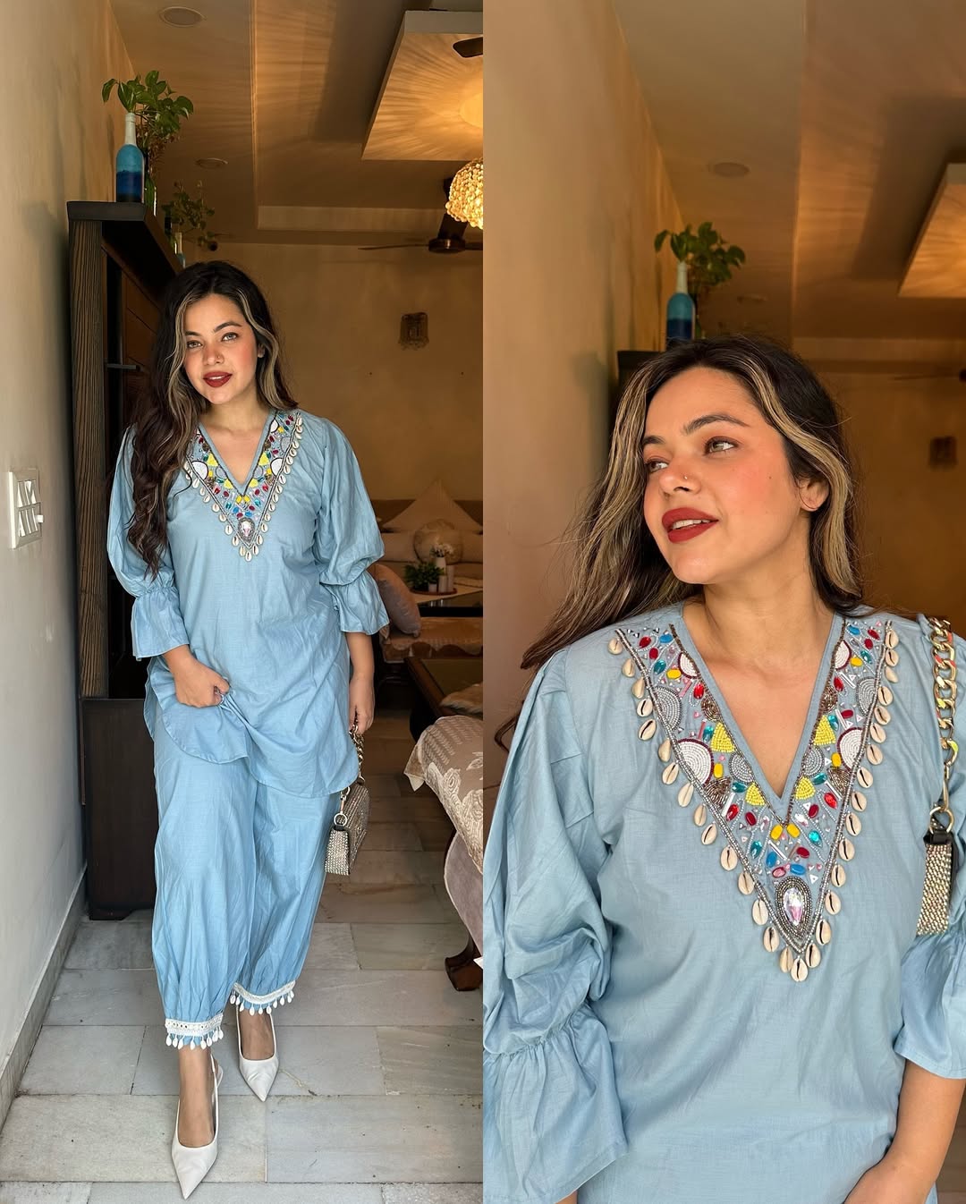 Blue Embroidered Set