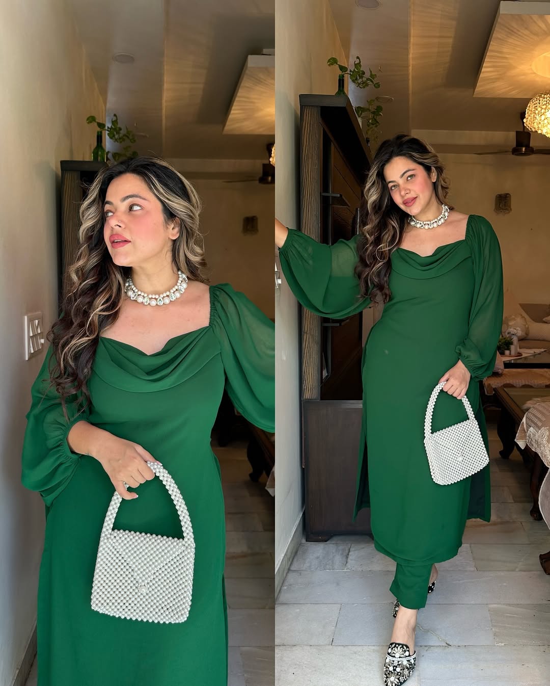 Green Satin Suit Set