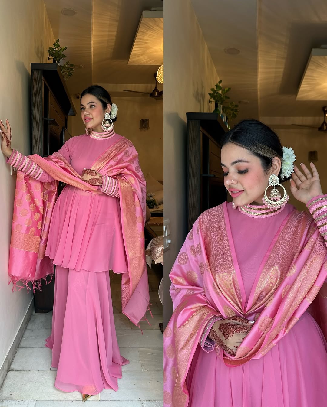Pink Chiffon Sharar Suit Set