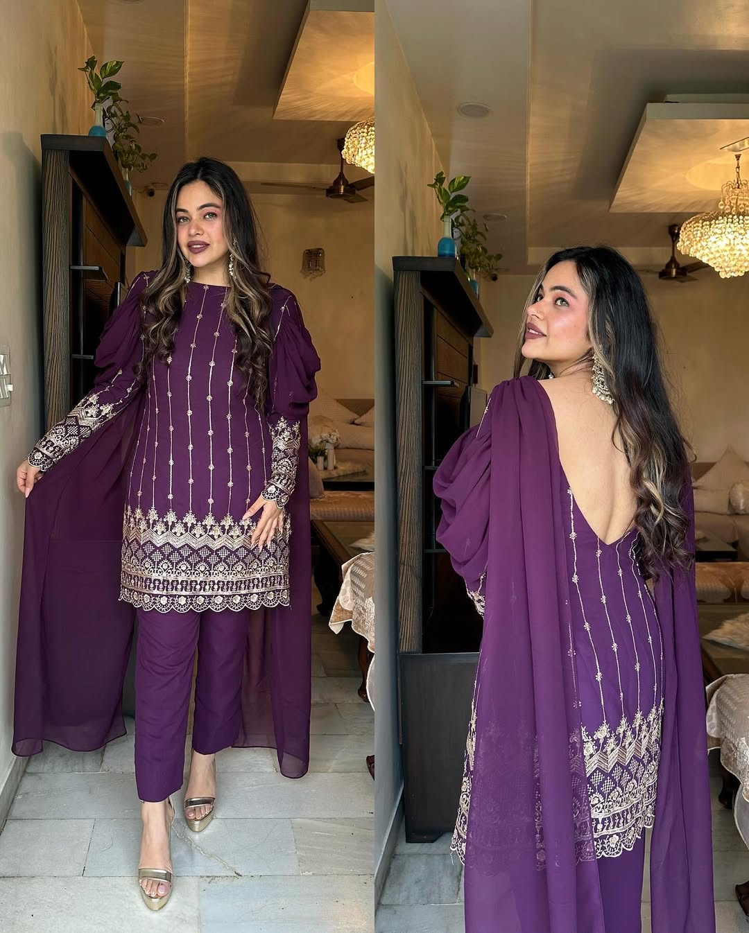 Purple Embroidered Set