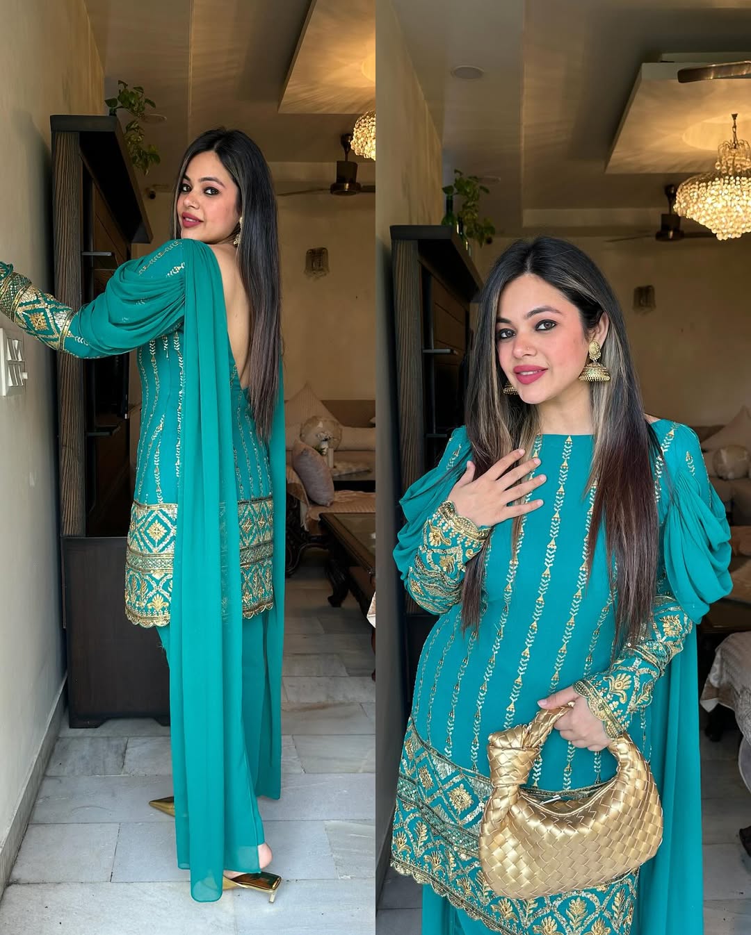 Teal & Gold Embroidered Set