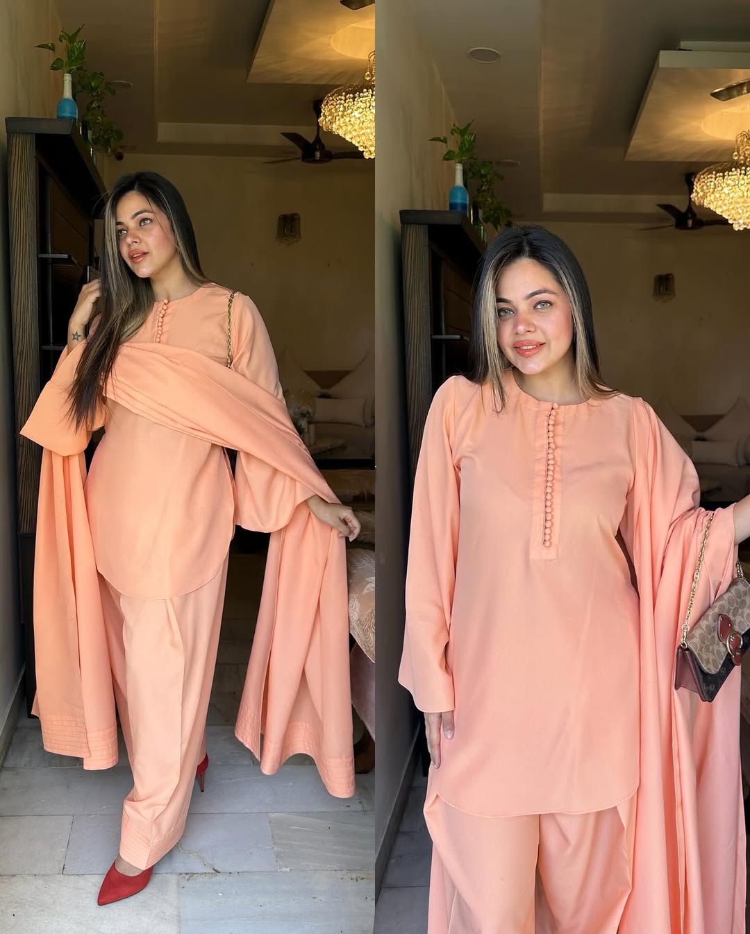 Peach Embroidered Set