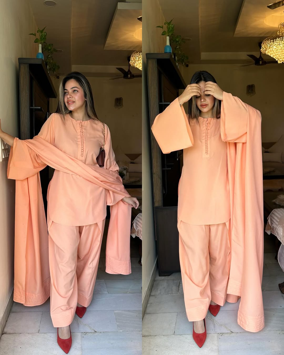 Peach Embroidered Set