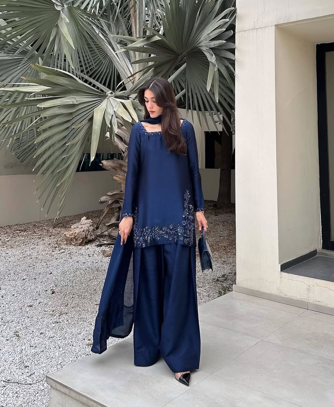 Dark Blue Silk Dupatta Set