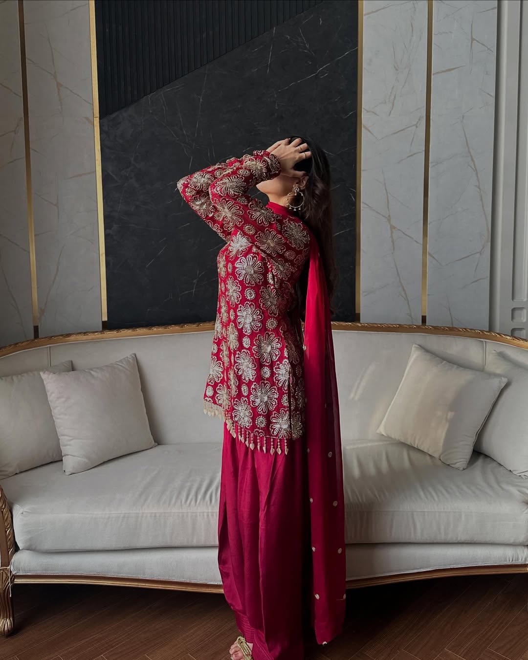 Maroon Velvet Kurta Set