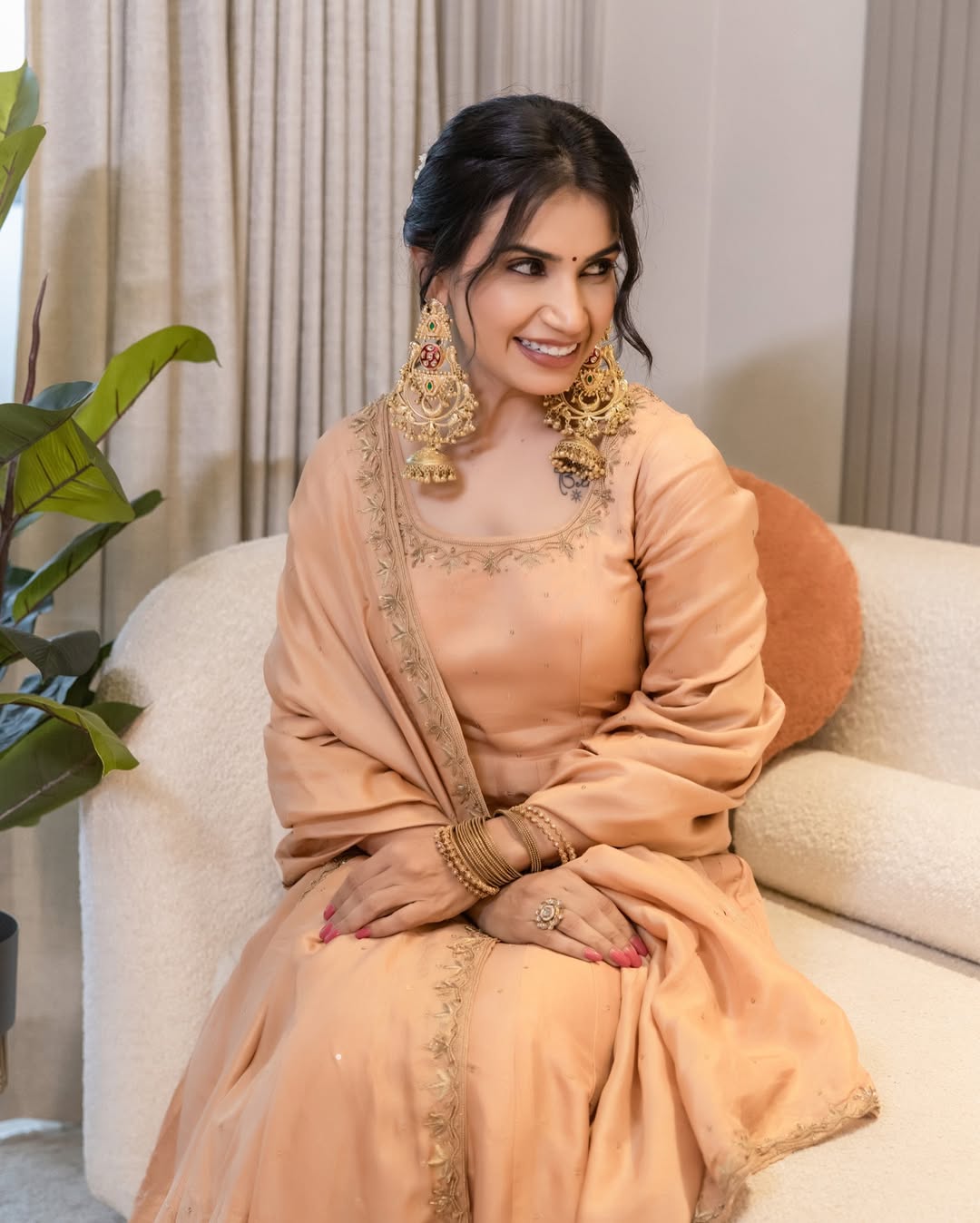 Noor-e-Peach Luxe Silk Anarkali Set