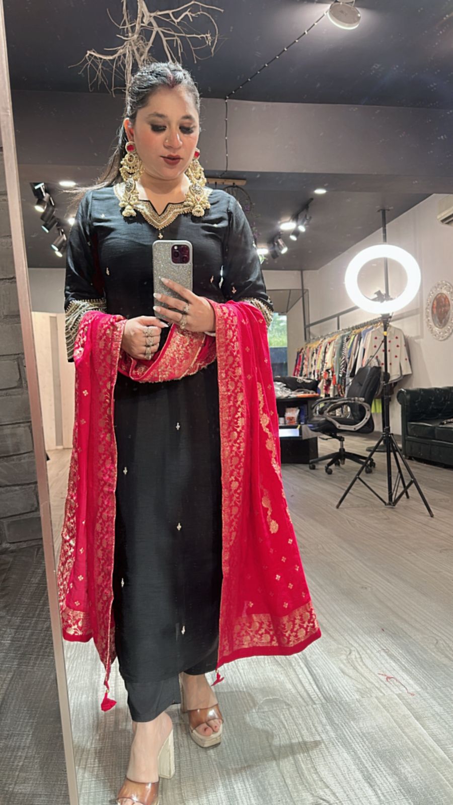 Oorja Black pink Dupatta Designer Suit