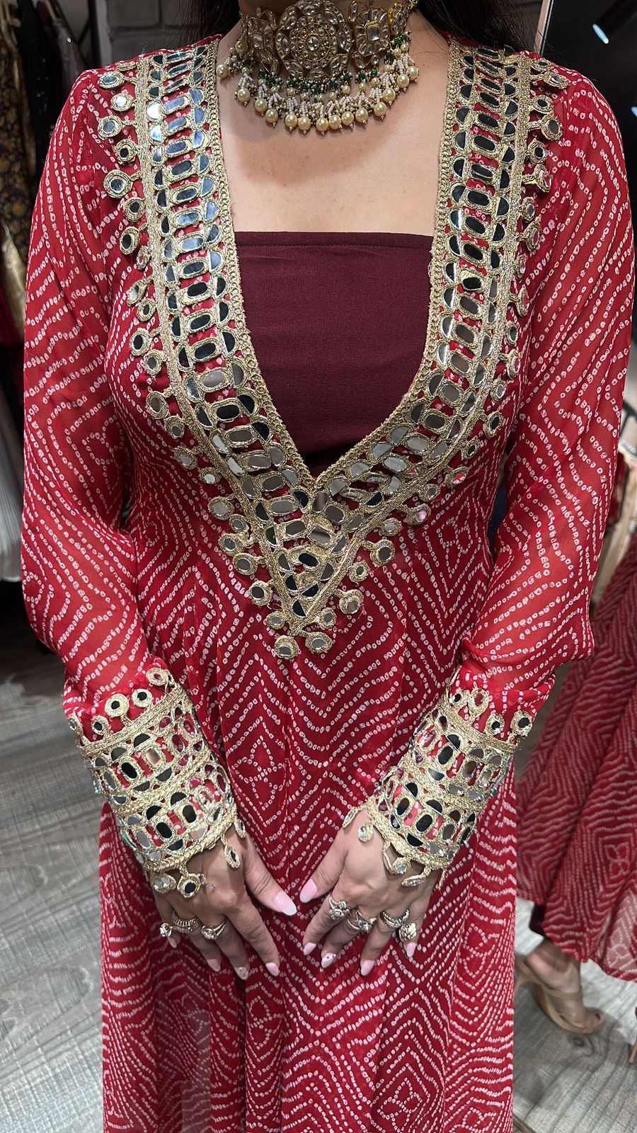 Dandiya Red leheriya 3pc Mirror Cordset