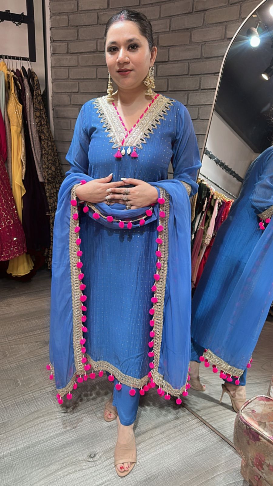 Chakri Blue Pom Pom Designer suit