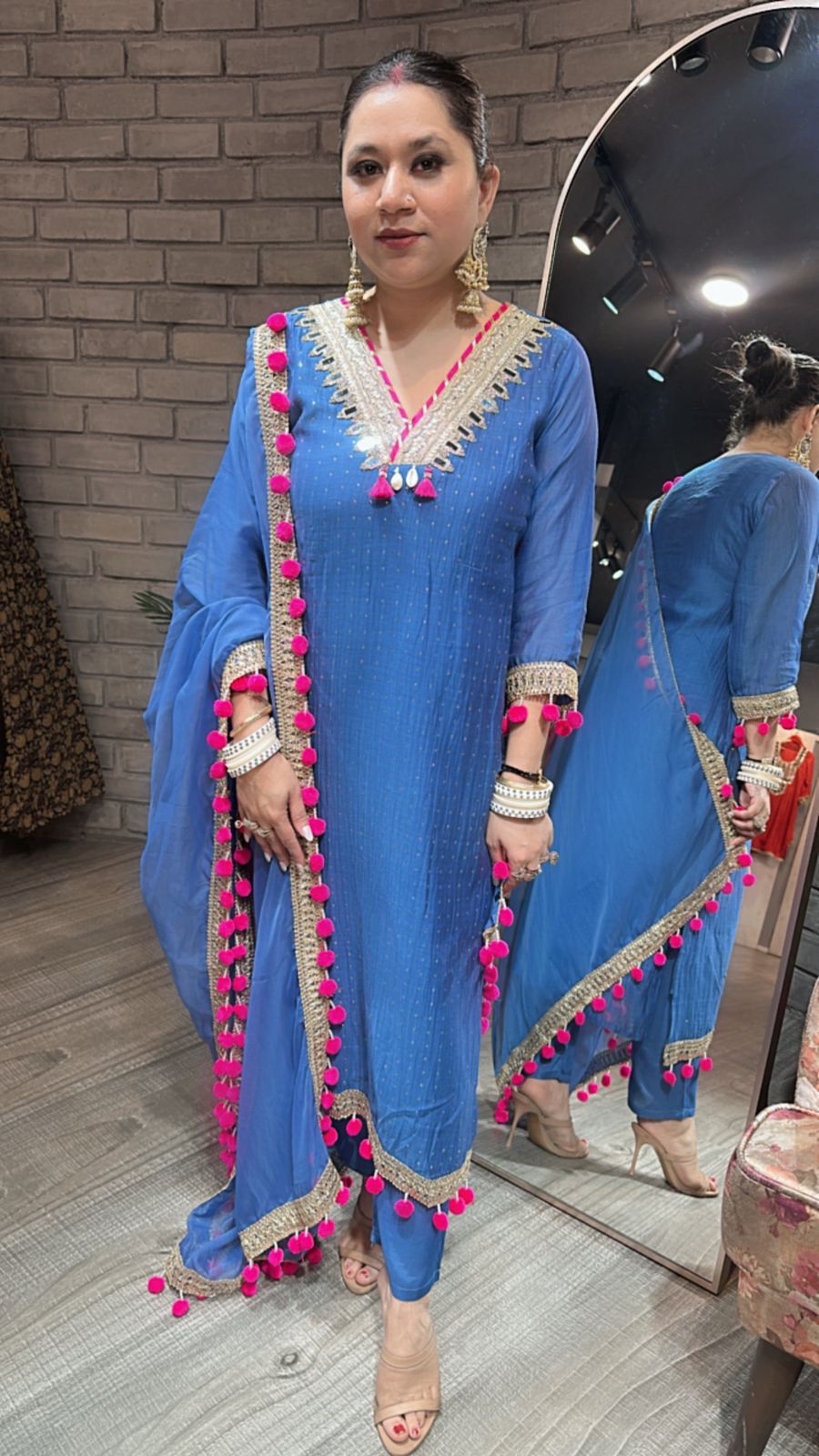 Chakri Blue Pom Pom Designer suit