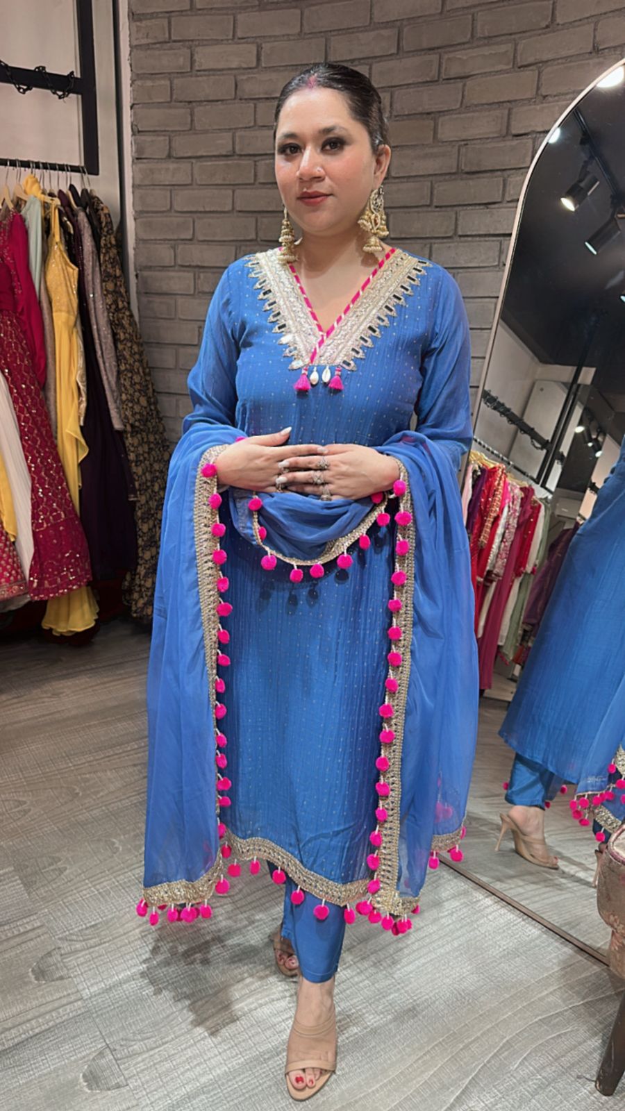 Chakri Blue Pom Pom Designer suit
