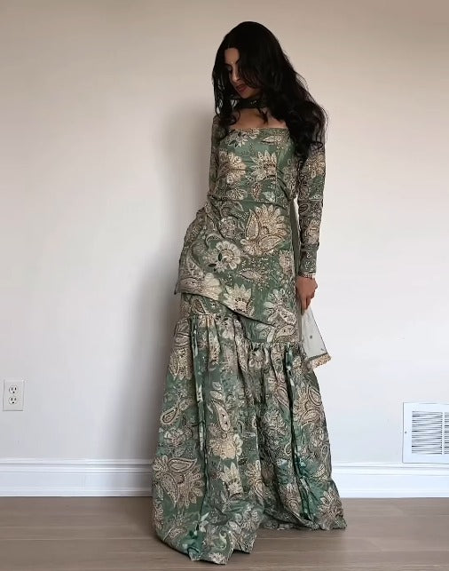 Floral Festive Mustard Sharara Set