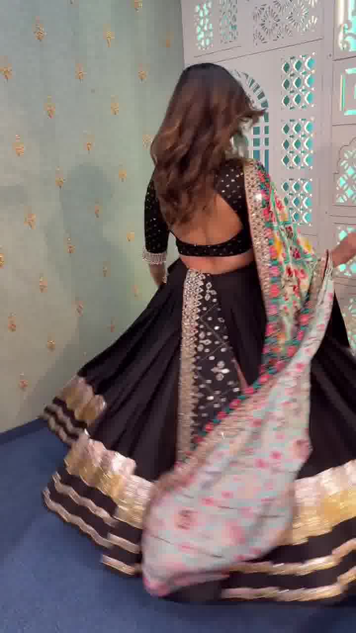 Midnight Royalty: Black Lehenga with Golden Gota & Mirror Work Magic