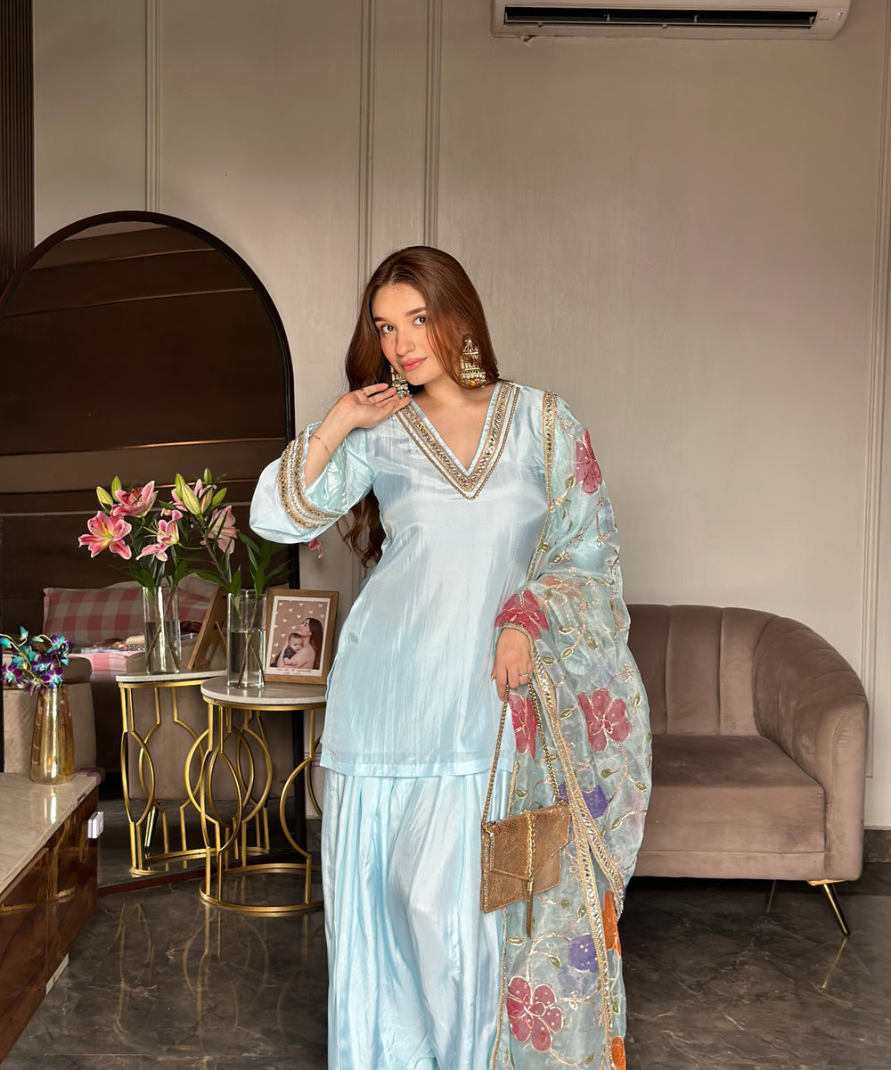 Sky Blue Opara Silk Set