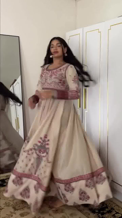 Rosewood Bloom Printed Anarkali Set