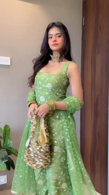 Elegant Mehendi Green Sharara Set