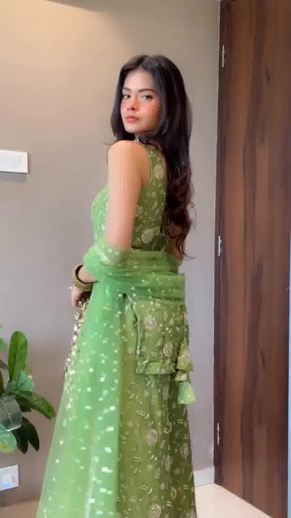 Elegant Mehendi Green Sharara Set