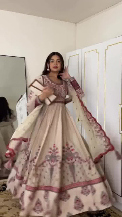 Rosewood Bloom Printed Anarkali Set