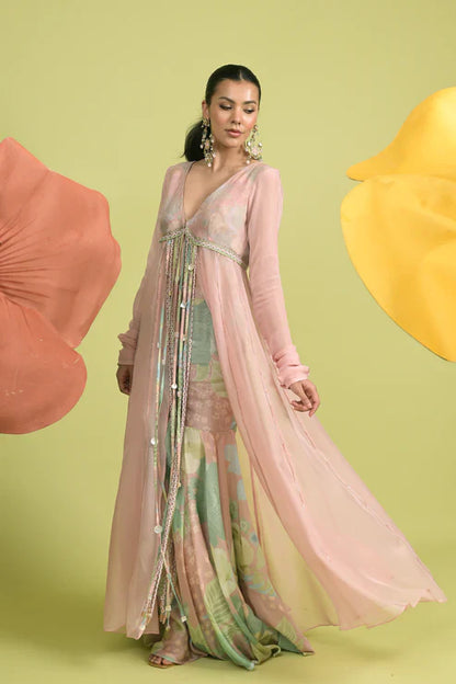 Pink Dusky Bloom Jacket with Sharara